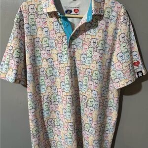 Care Bears White Polo with Multicolor Bear Print and Turquoise Placket